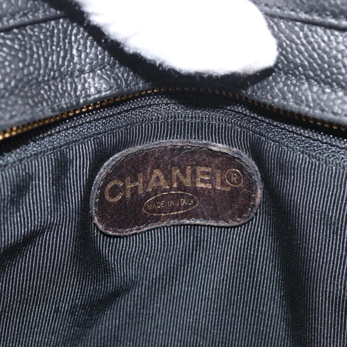 CHANEL Chain Tote Bag Caviar Skin Black Gold CC Auth bs34487A