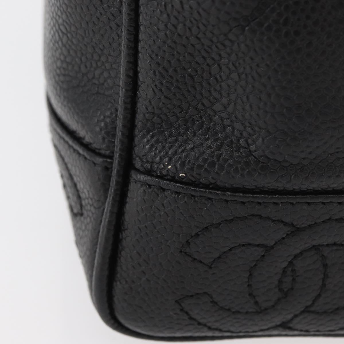 CHANEL Chain Tote Bag Caviar Skin Black Gold CC Auth bs34487A