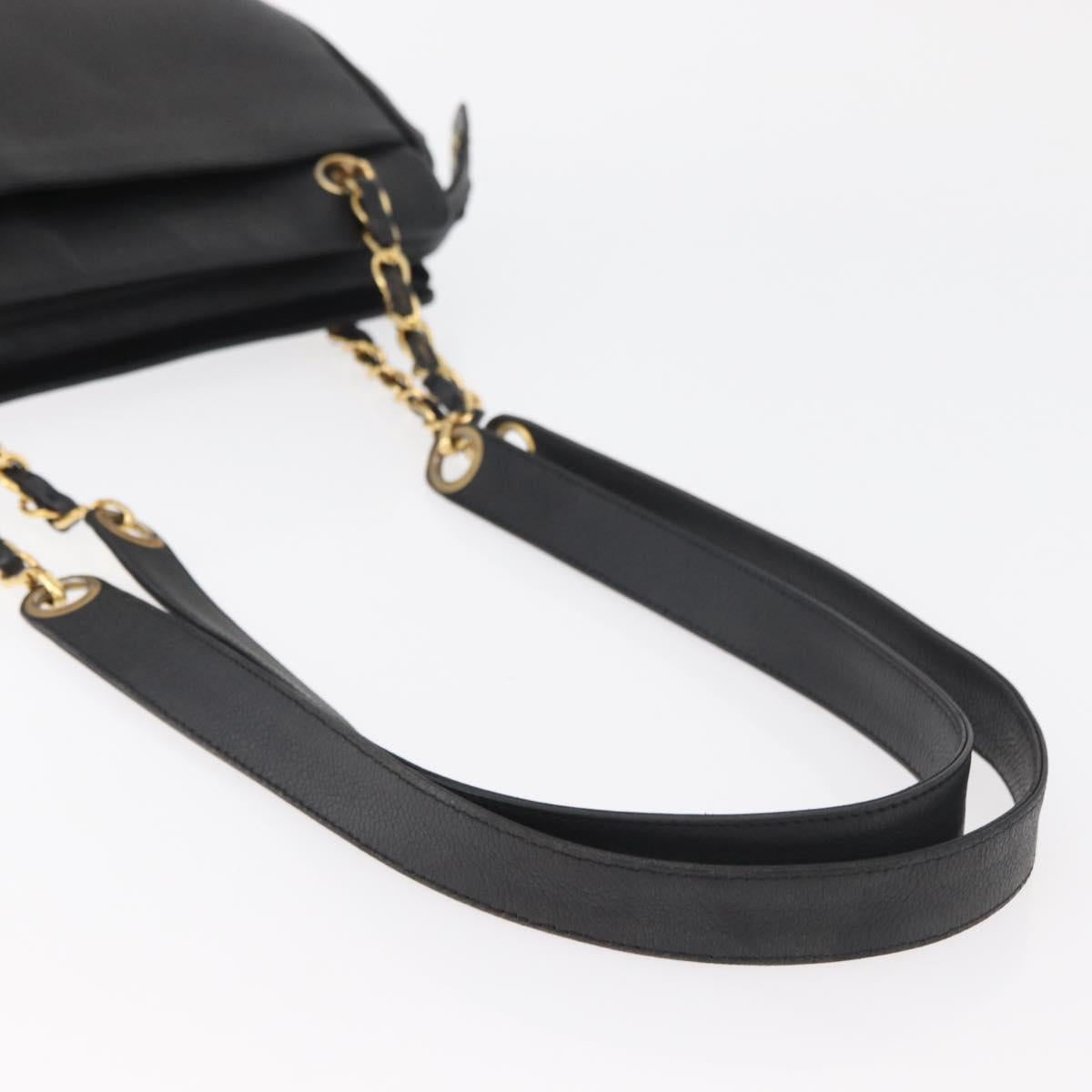 CHANEL Chain Tote Bag Caviar Skin Black Gold CC Auth bs34487A