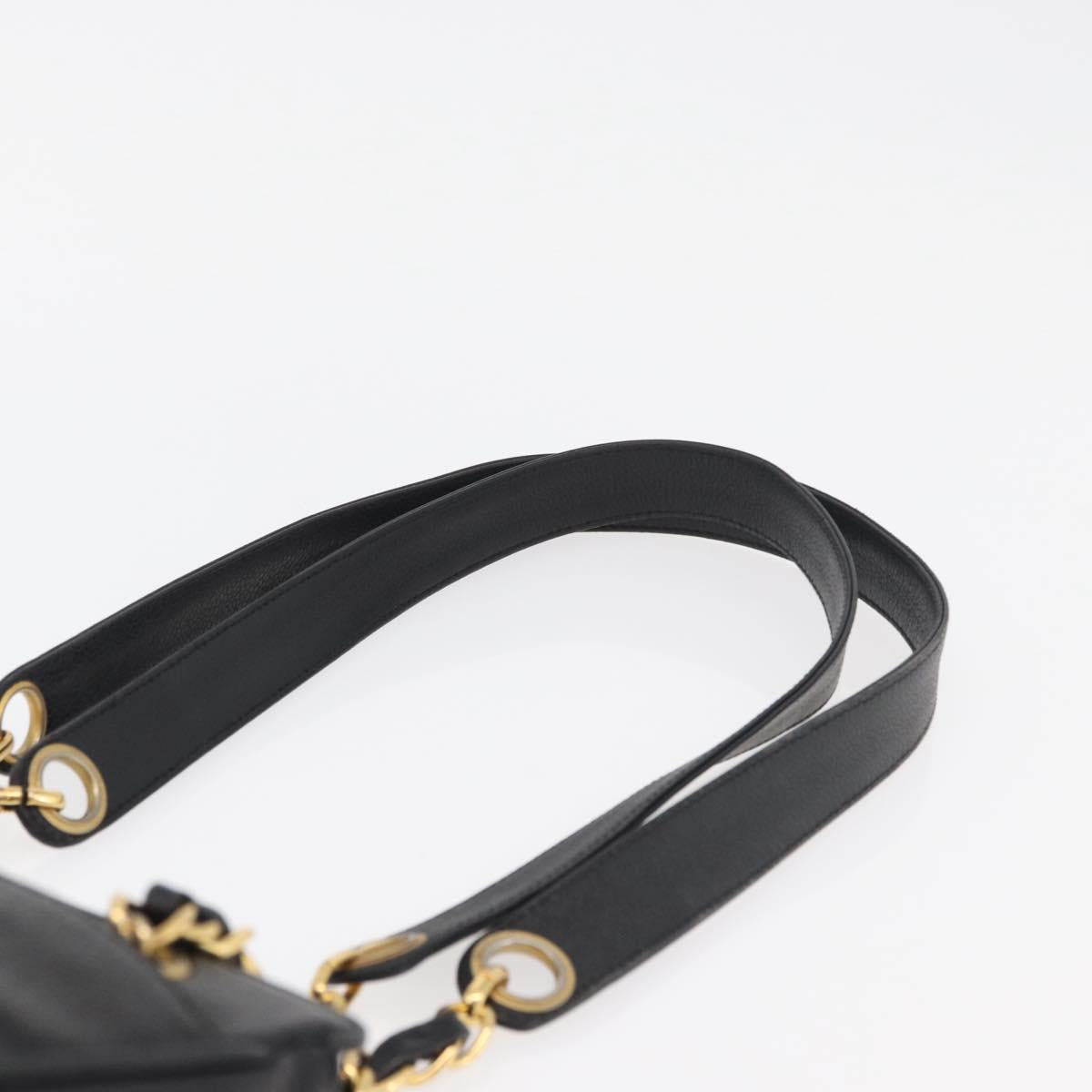 CHANEL Chain Tote Bag Caviar Skin Black Gold CC Auth bs34487A