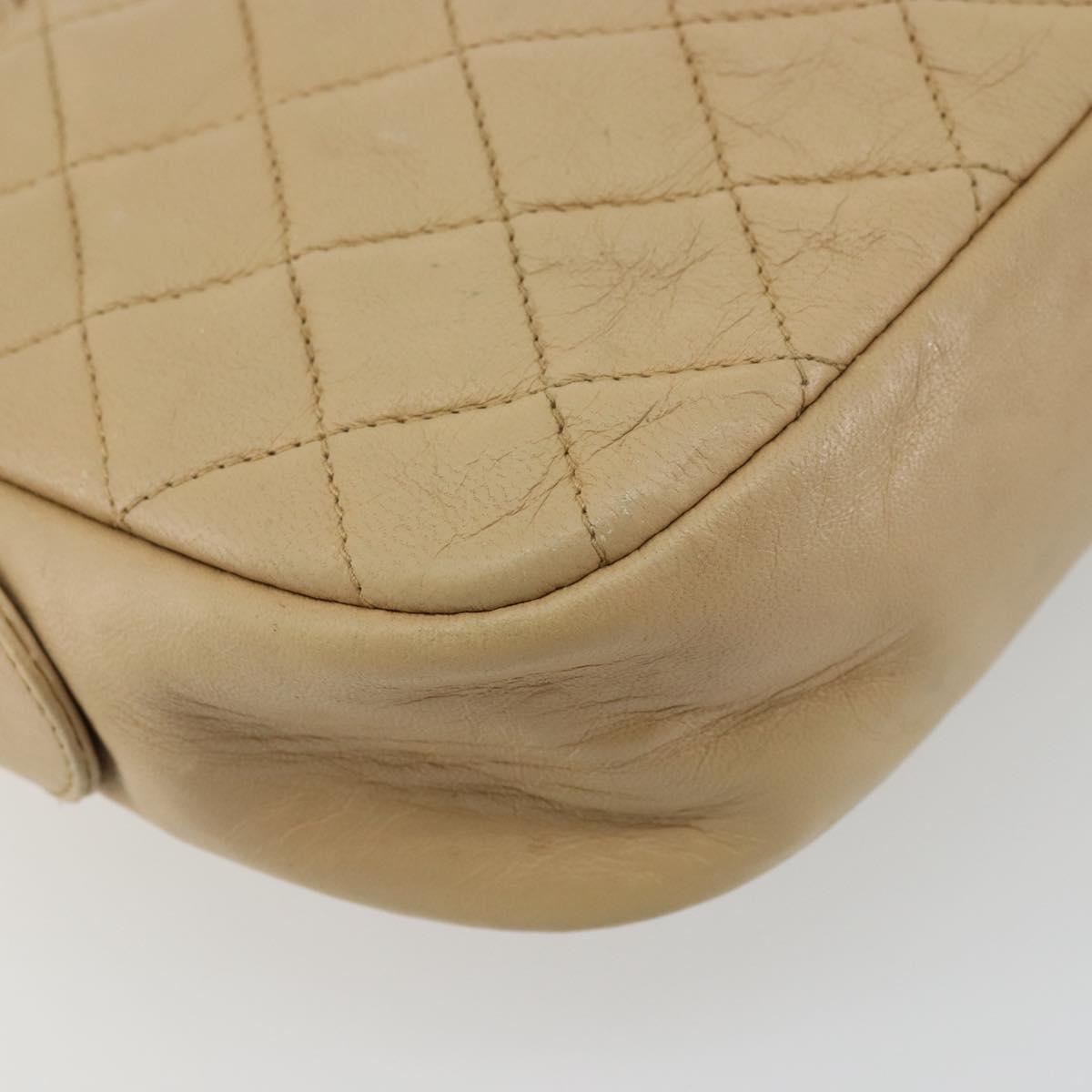 CHANEL Chain Shoulder Bag Leather Beige Gold CC Auth bs34488