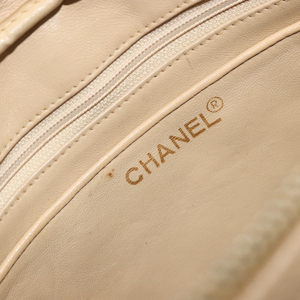 CHANEL Chain Shoulder Bag Leather Beige Gold CC Auth bs34488