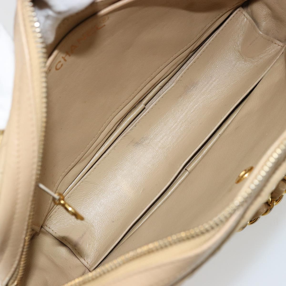 CHANEL Chain Shoulder Bag Leather Beige Gold CC Auth bs34488