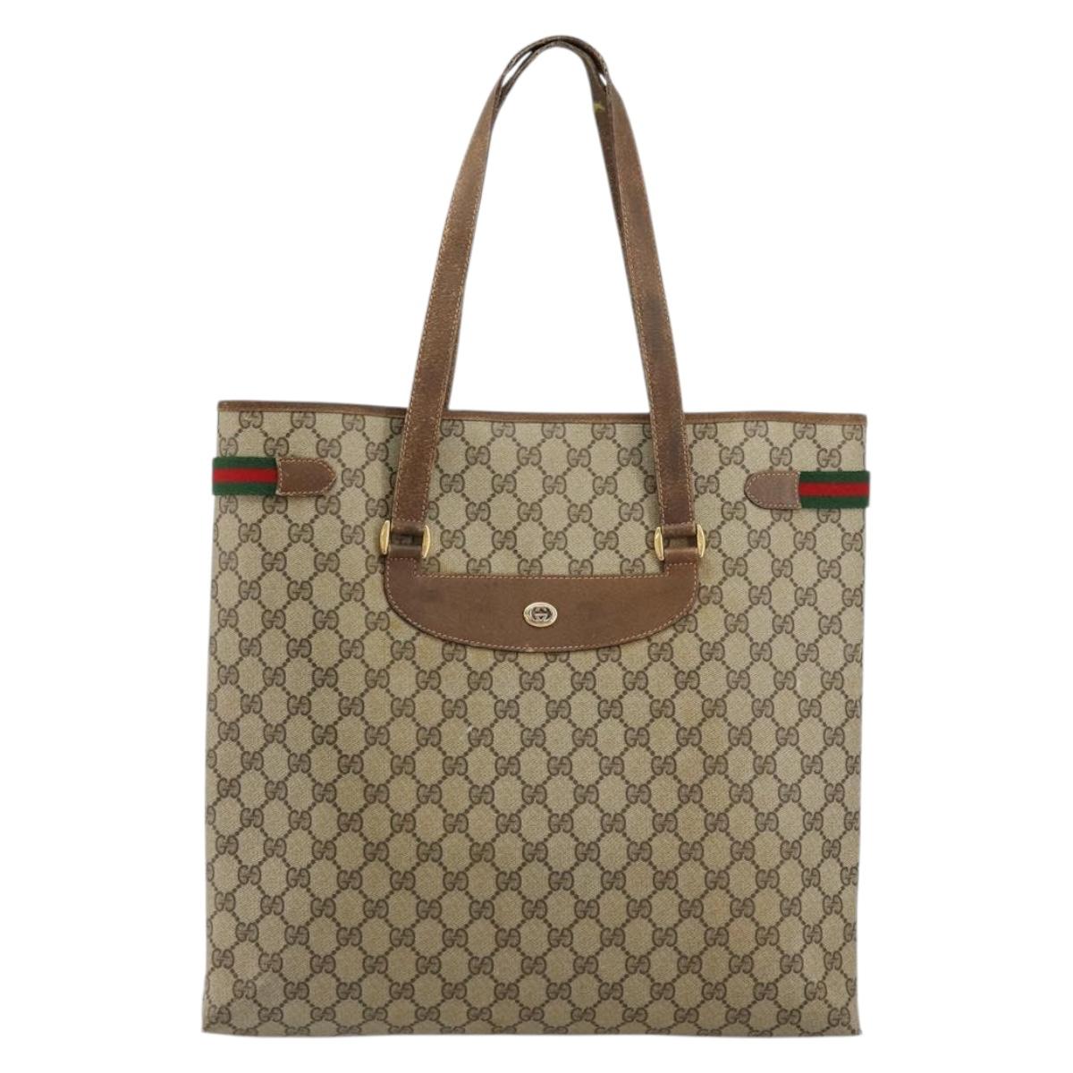 GUCCI GG Supreme Web Sherry Line Tote Bag PVC Beige Gold 39 02 091 Auth bs34492