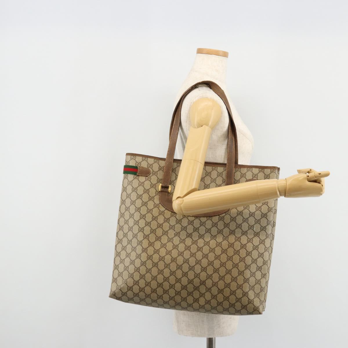 GUCCI GG Supreme Web Sherry Line Tote Bag PVC Beige Gold 39 02 091 Auth bs34492