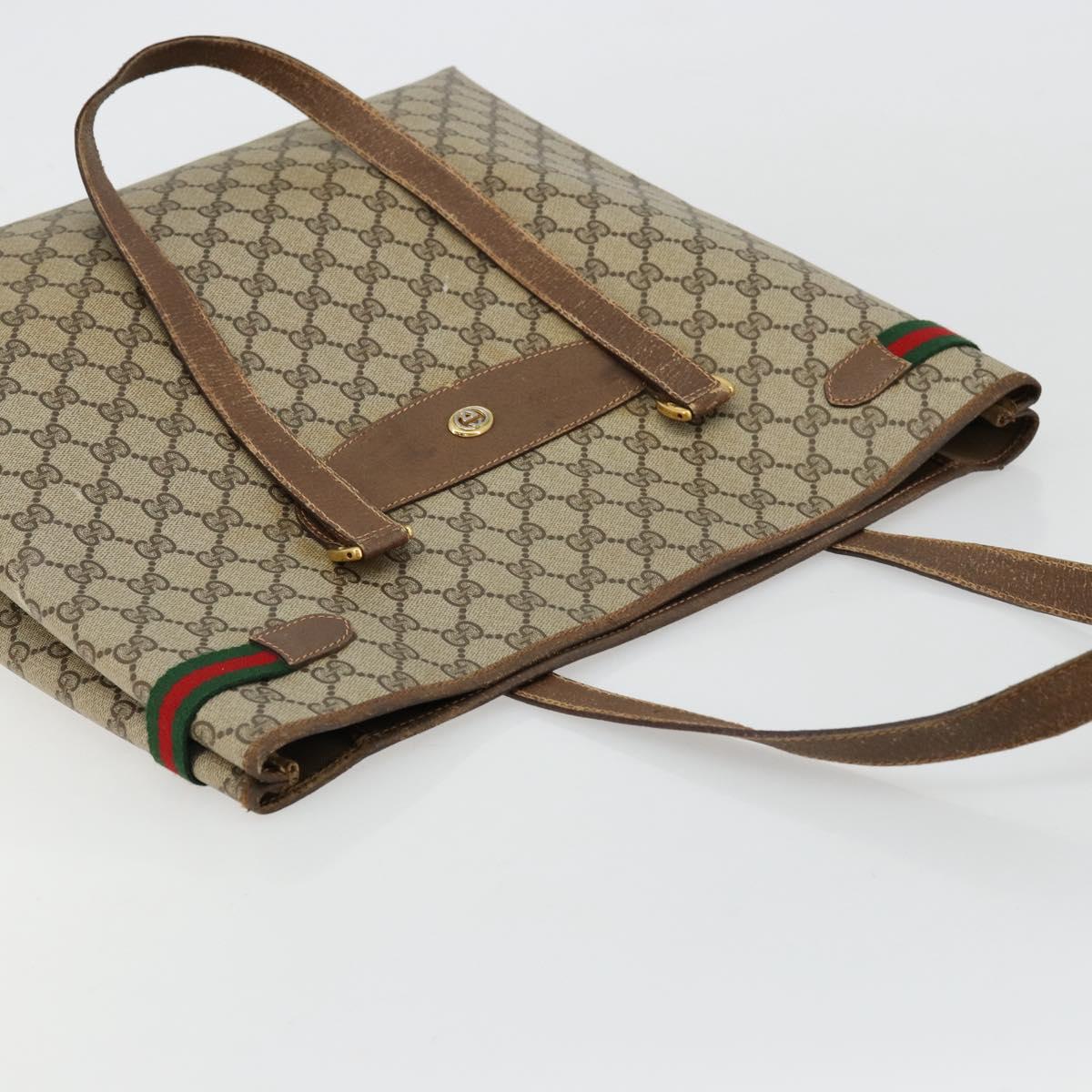 GUCCI GG Supreme Web Sherry Line Tote Bag PVC Beige Gold 39 02 091 Auth bs34492