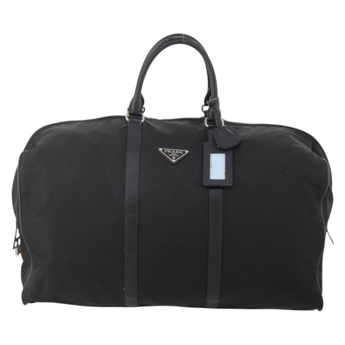 PRADA Boston Bag Nylon Black Silver Auth bs34493