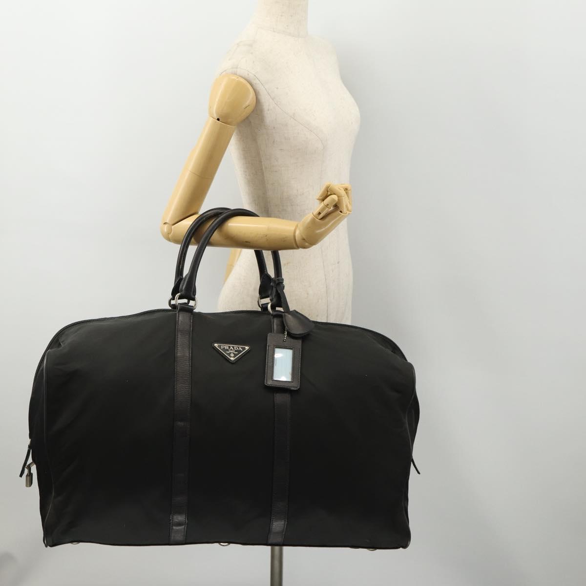 PRADA Boston Bag Nylon Black Silver Auth bs34493