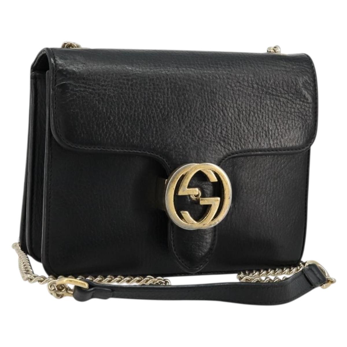 GUCCI Chain Shoulder Bag Leather Black Gold 510304 Auth bs34494