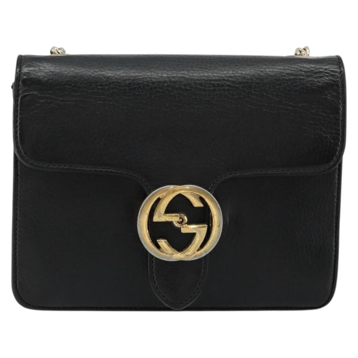 GUCCI Chain Shoulder Bag Leather Black Gold 510304 Auth bs34494