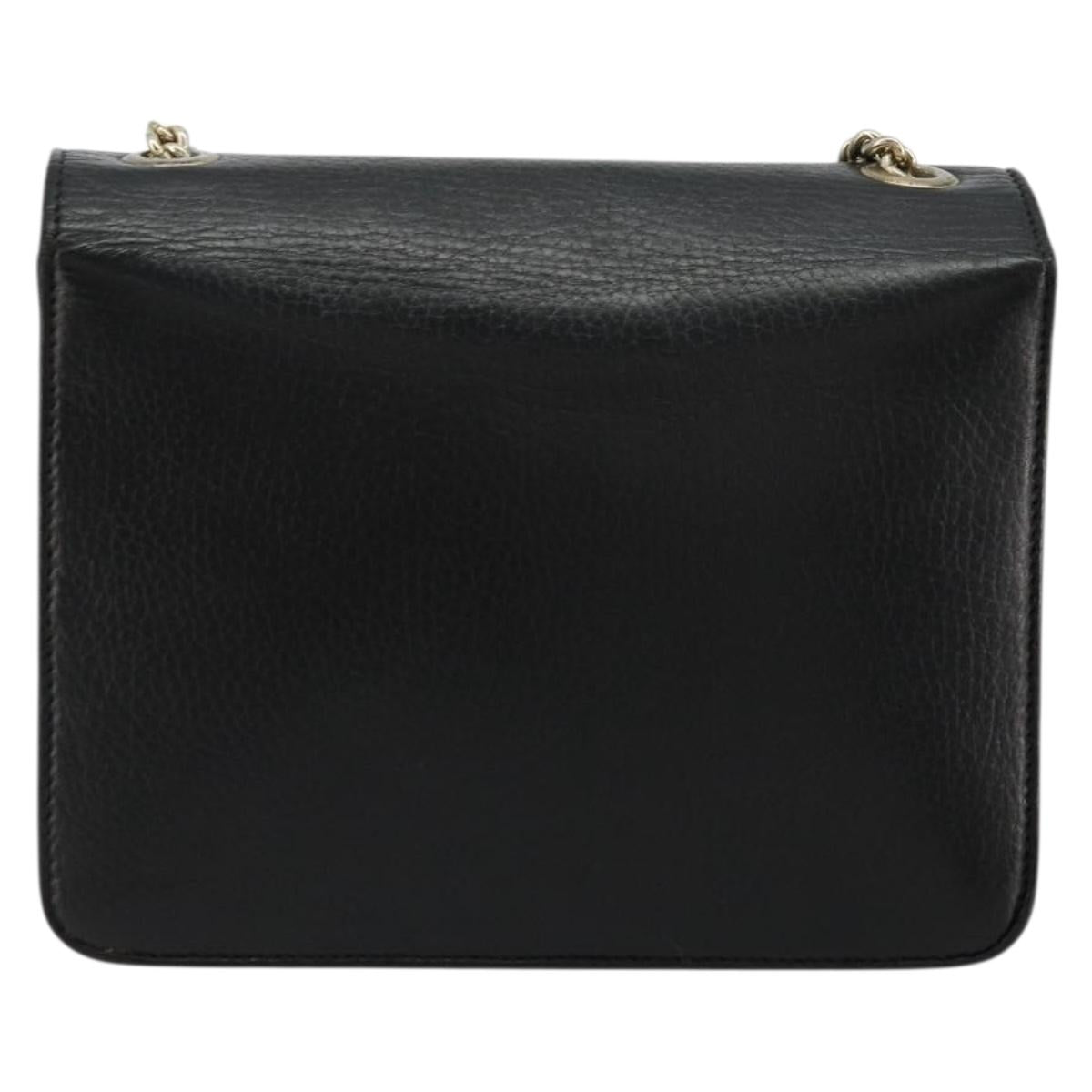 GUCCI Chain Shoulder Bag Leather Black Gold 510304 Auth bs34494