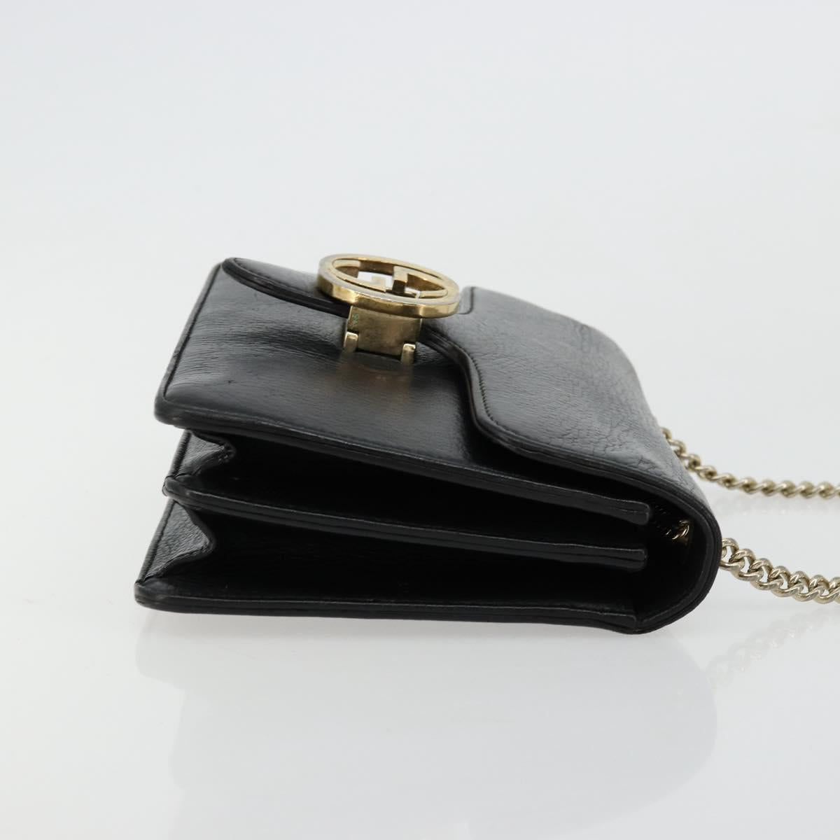 GUCCI Chain Shoulder Bag Leather Black Gold 510304 Auth bs34494