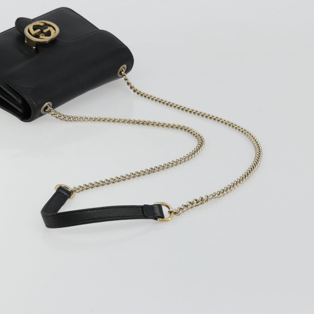 GUCCI Chain Shoulder Bag Leather Black Gold 510304 Auth bs34494