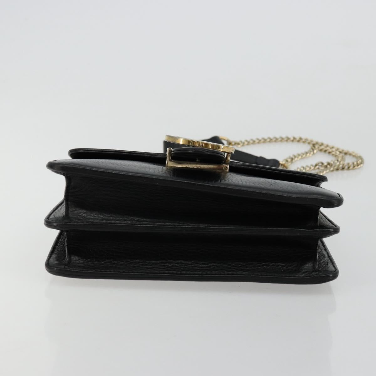 GUCCI Chain Shoulder Bag Leather Black Gold 510304 Auth bs34494