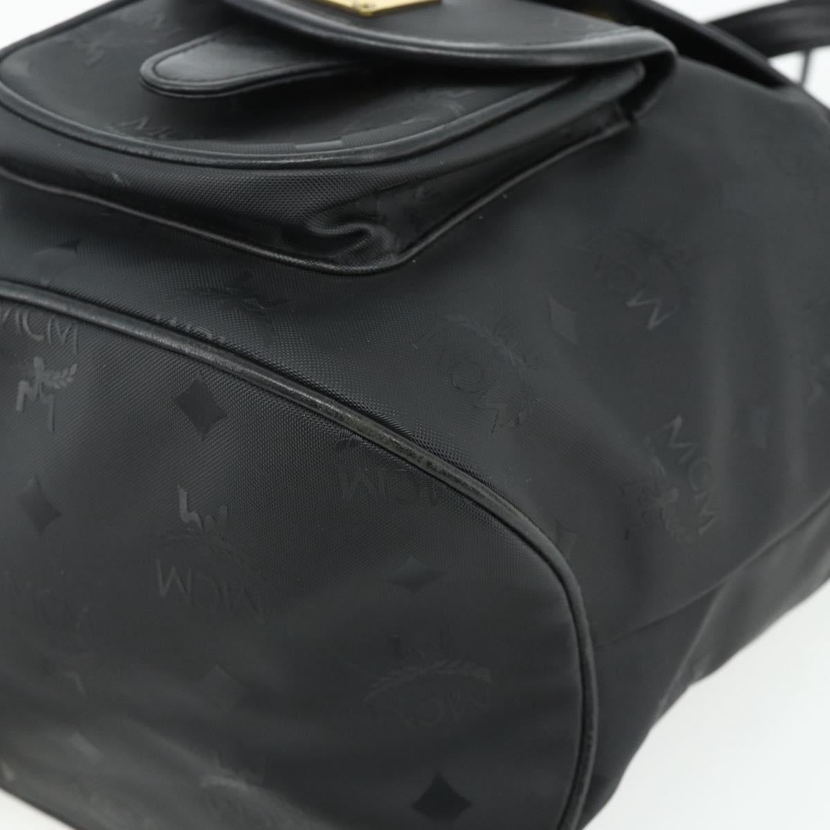 MCM Vicetos Logogram Backpack PVC Black Gold Auth bs34507