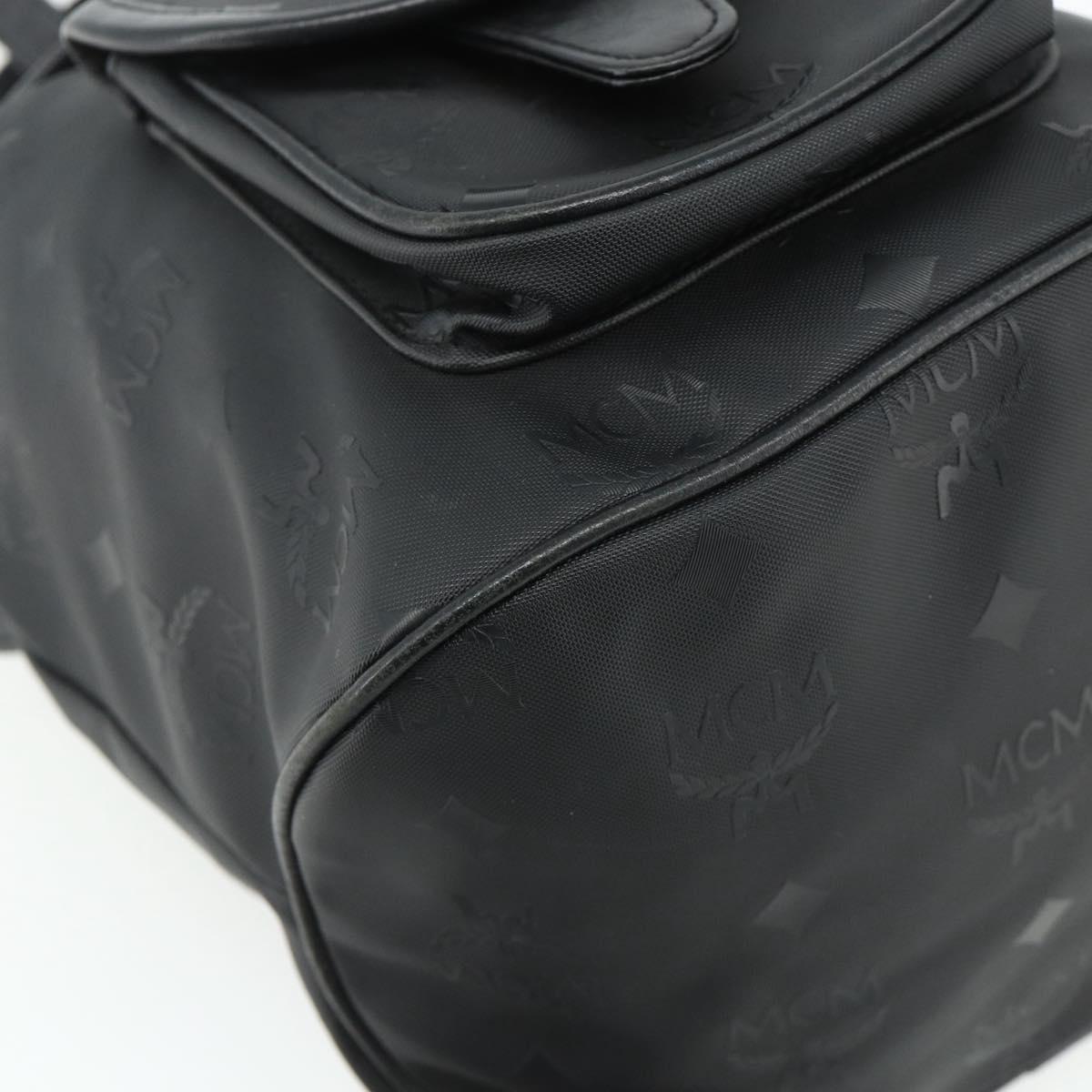 MCM Vicetos Logogram Backpack PVC Black Gold Auth bs34507