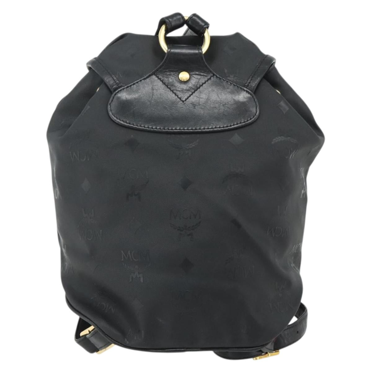 MCM Vicetos Logogram Backpack PVC Black Gold Auth bs34507