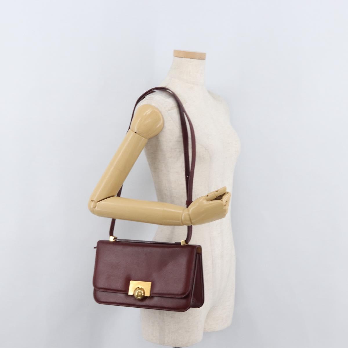 BOTTEGA VENETA Shoulder Bag Leather Bordeaux Gold Auth bs34508A