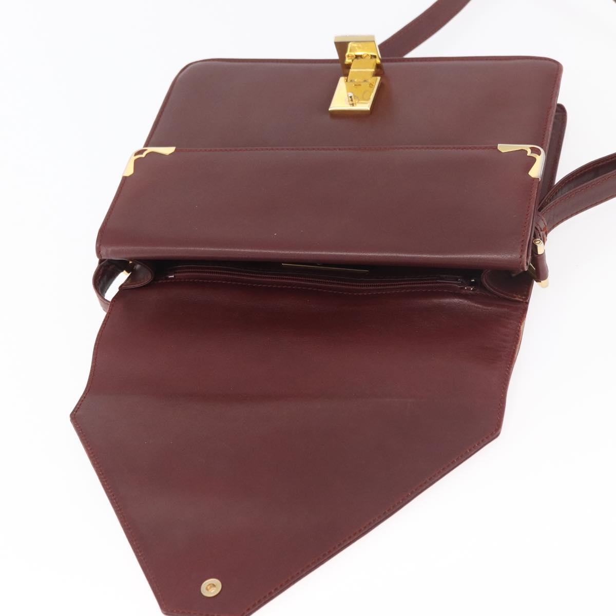 CARTIER Must Line Shoulder Bag Leather Bordeaux Gold Auth bs34509