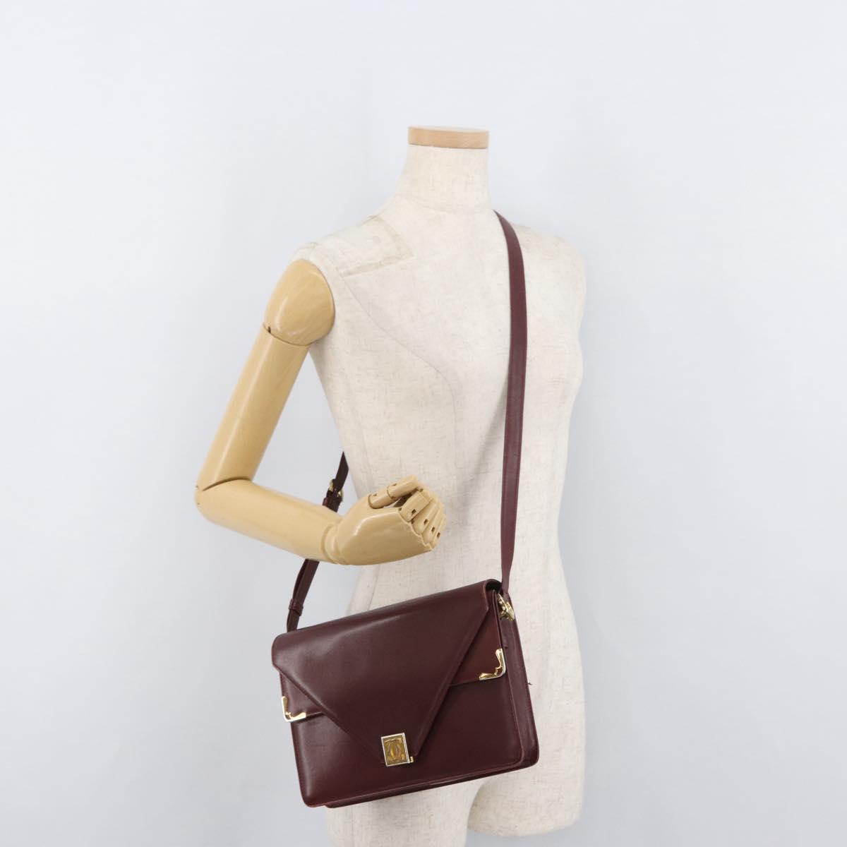 CARTIER Must Line Shoulder Bag Leather Bordeaux Gold Auth bs34509