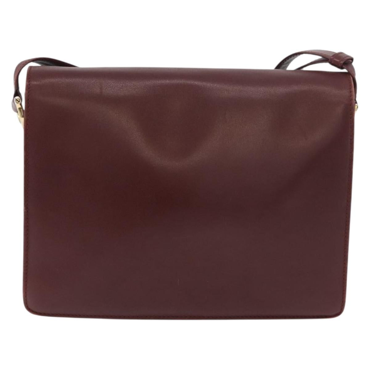 CARTIER Must Line Shoulder Bag Leather Bordeaux Gold Auth bs34509