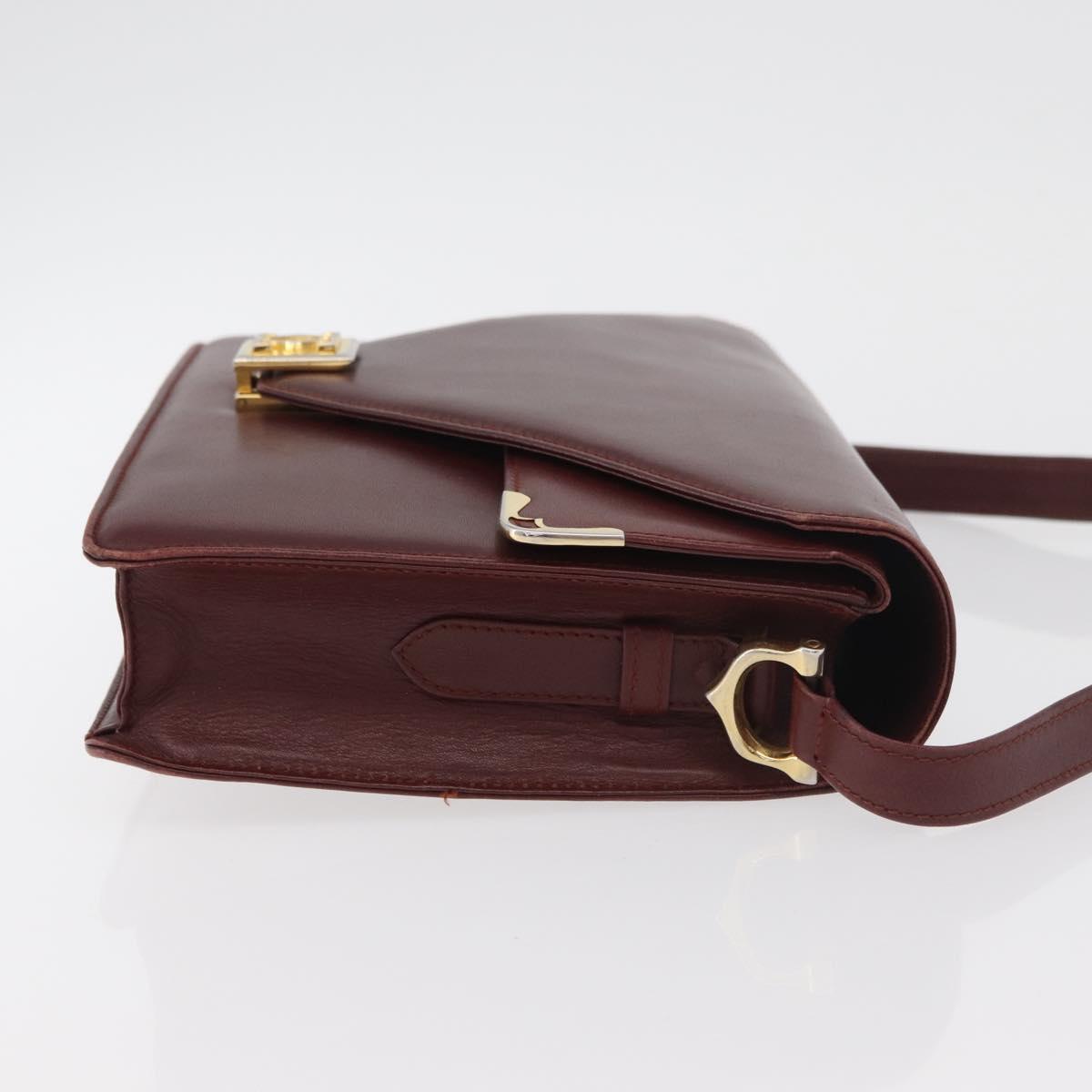 CARTIER Must Line Shoulder Bag Leather Bordeaux Gold Auth bs34509