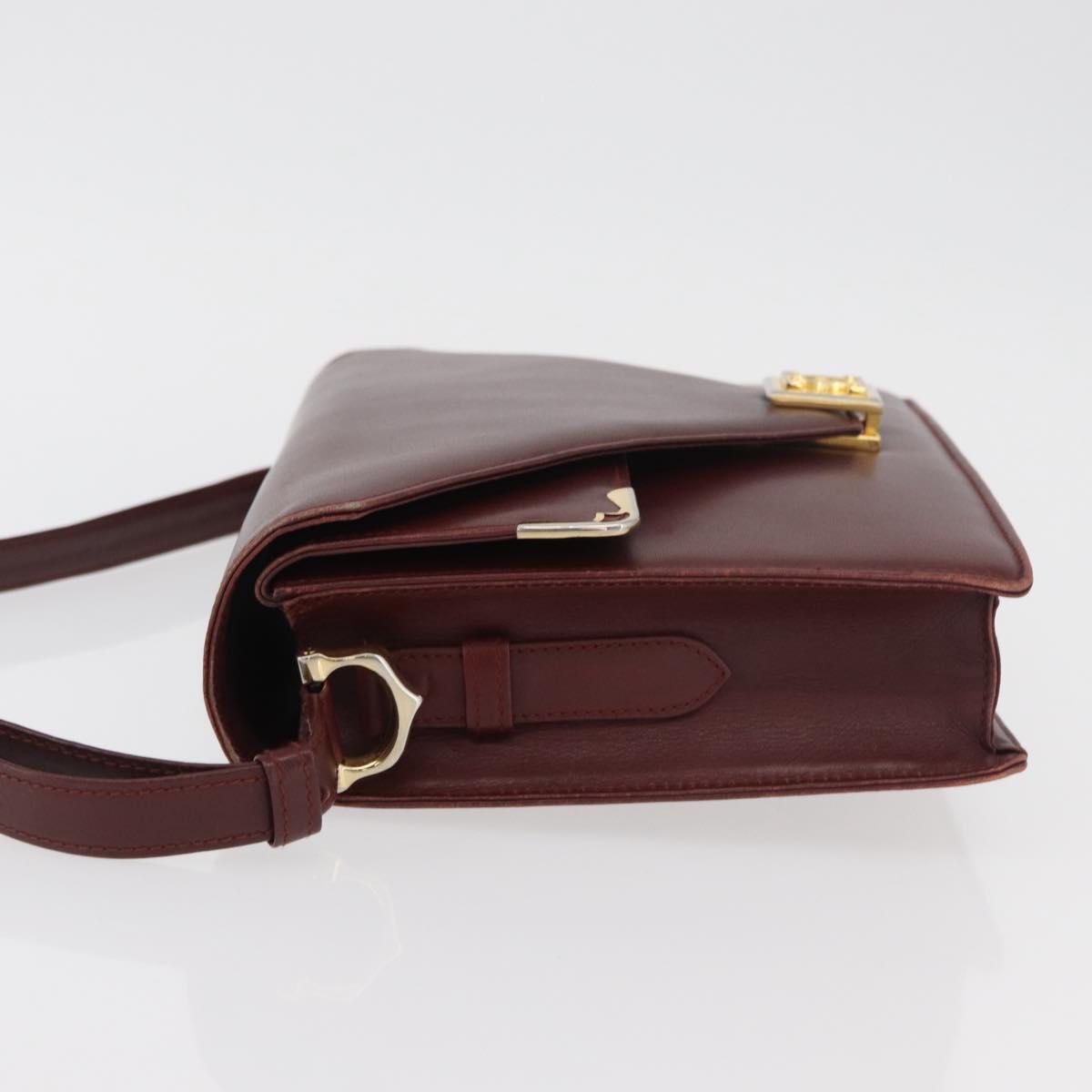 CARTIER Must Line Shoulder Bag Leather Bordeaux Gold Auth bs34509