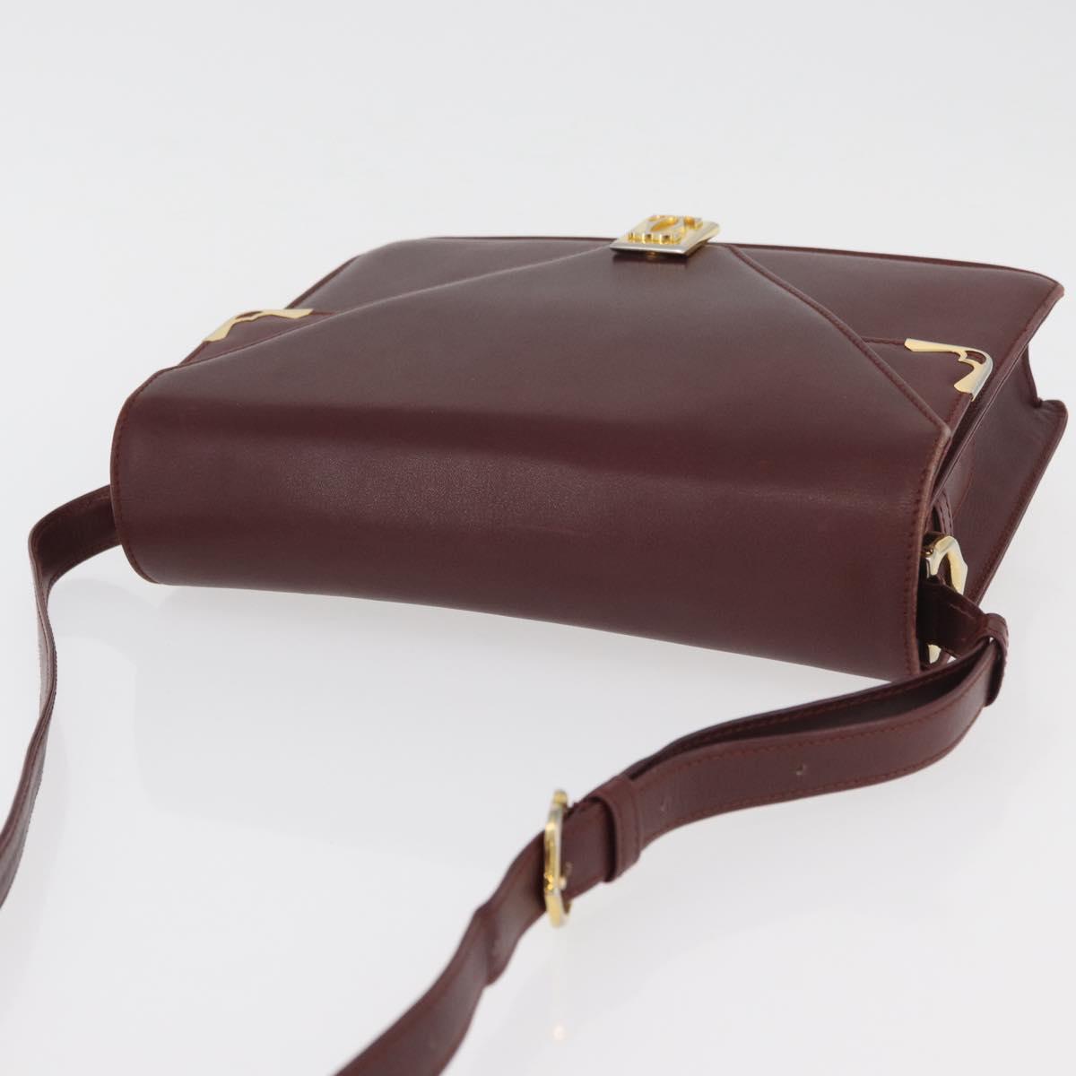 CARTIER Must Line Shoulder Bag Leather Bordeaux Gold Auth bs34509