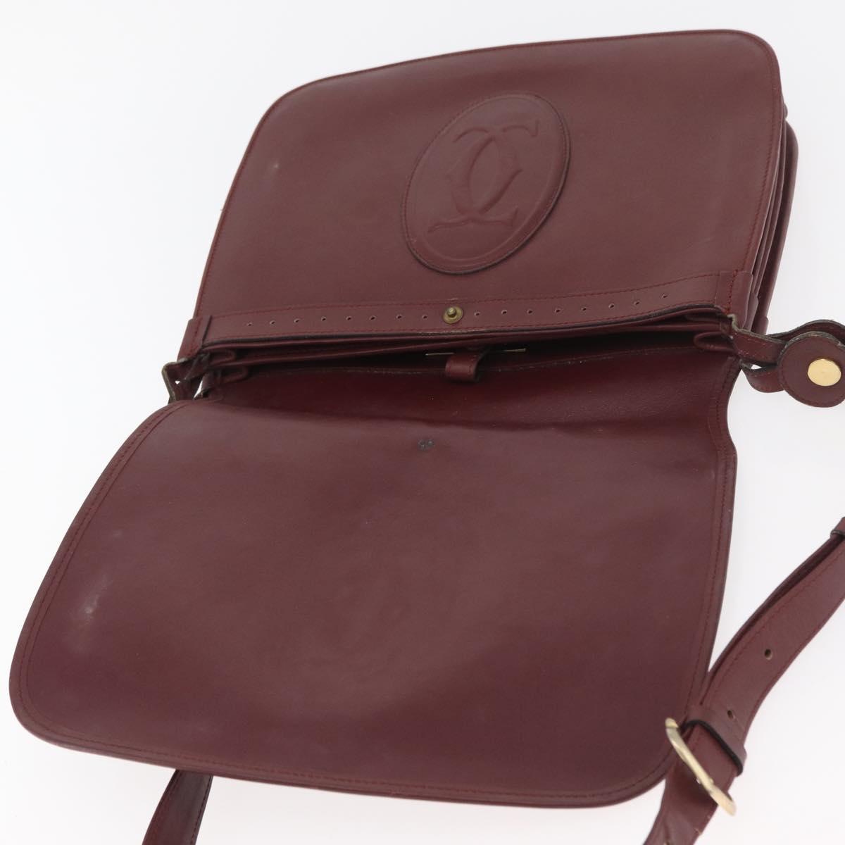 CARTIER Must Line Shoulder Bag Leather Bordeaux Gold Auth bs34510