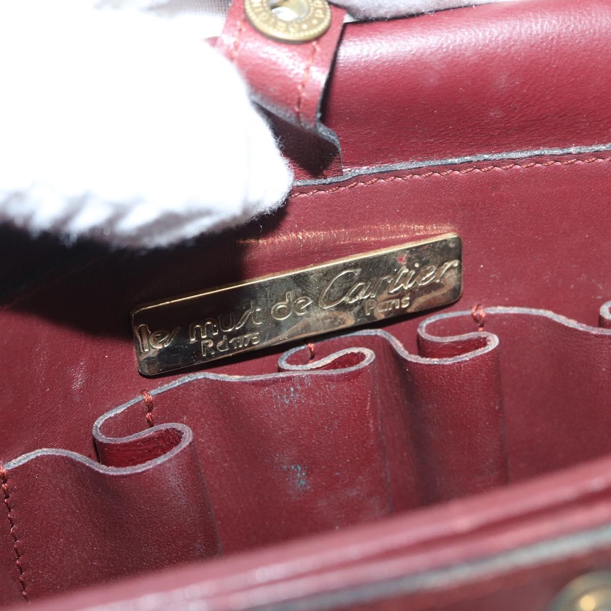 CARTIER Must Line Shoulder Bag Leather Bordeaux Gold Auth bs34510