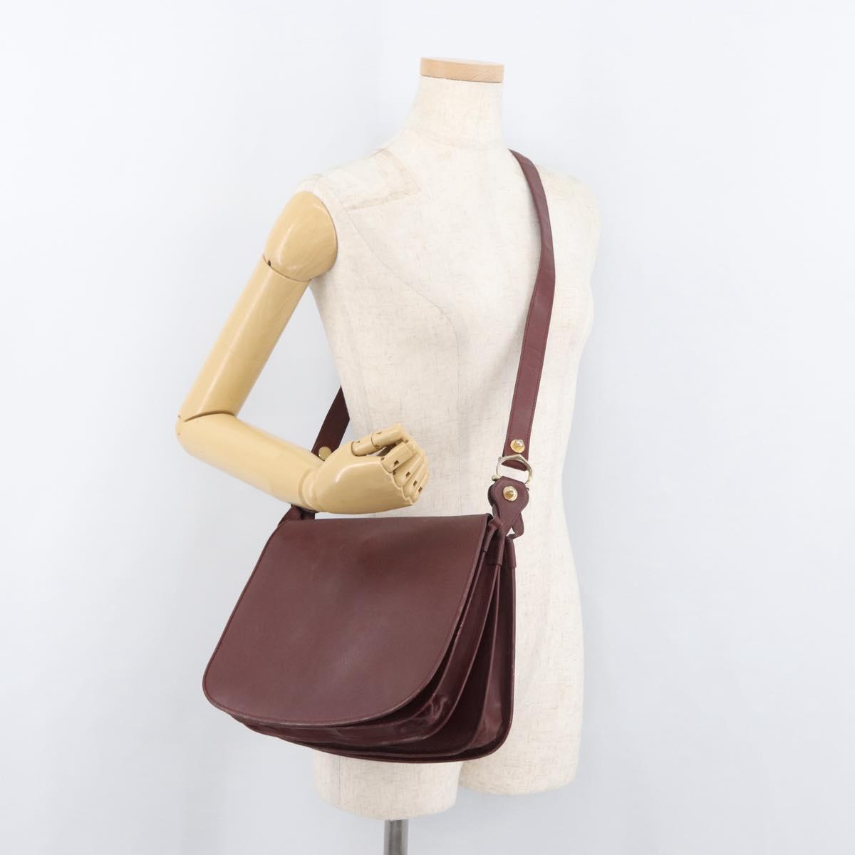 CARTIER Must Line Shoulder Bag Leather Bordeaux Gold Auth bs34510