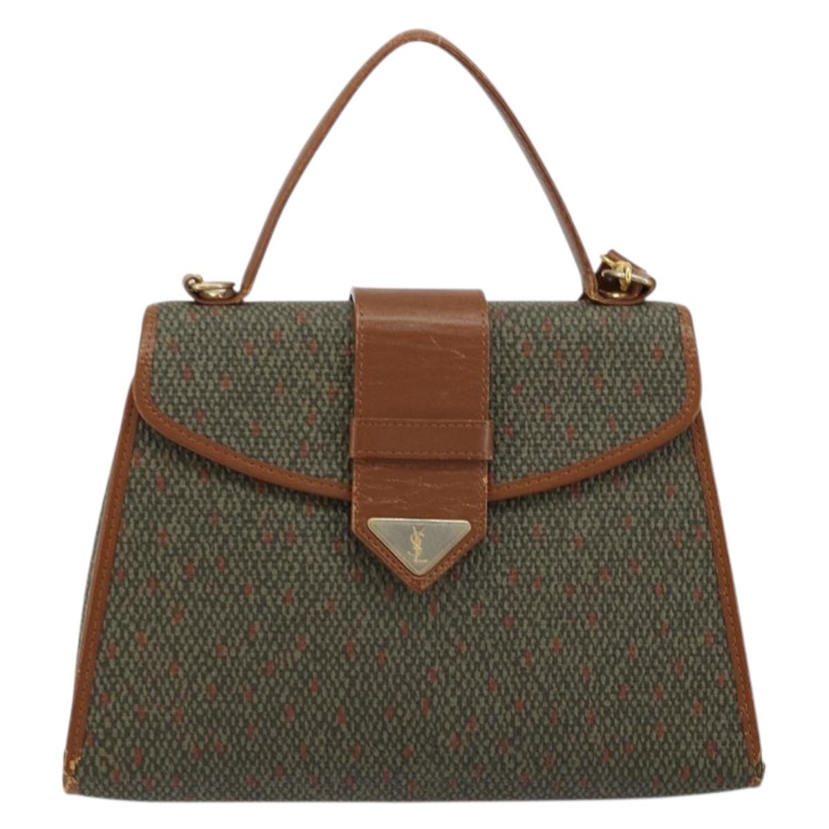SAINT LAURENT Hand Bag Coated Canvas 2way Khaki Gold Auth bs34511