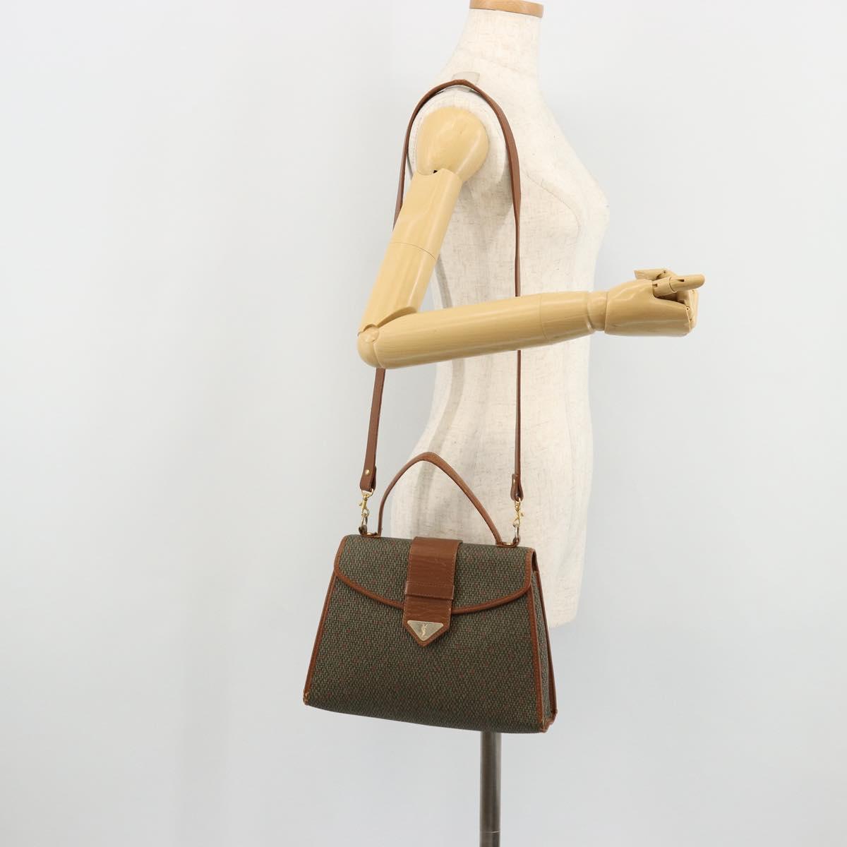 SAINT LAURENT Hand Bag Coated Canvas 2way Khaki Gold Auth bs34511