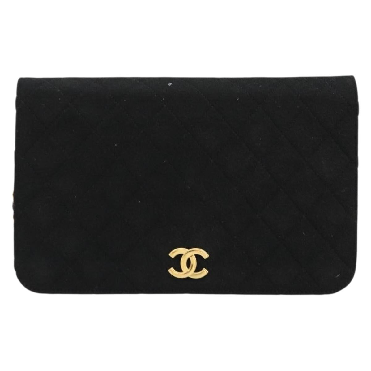 CHANEL Matelasse Chain Shoulder Bag Cotton Black Gold CC Auth bs34514