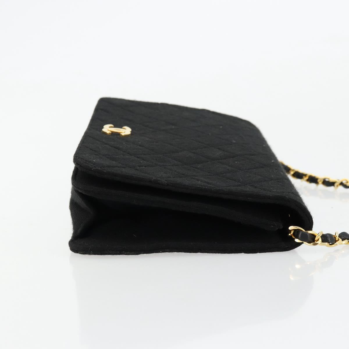 CHANEL Matelasse Chain Shoulder Bag Cotton Black Gold CC Auth bs34514