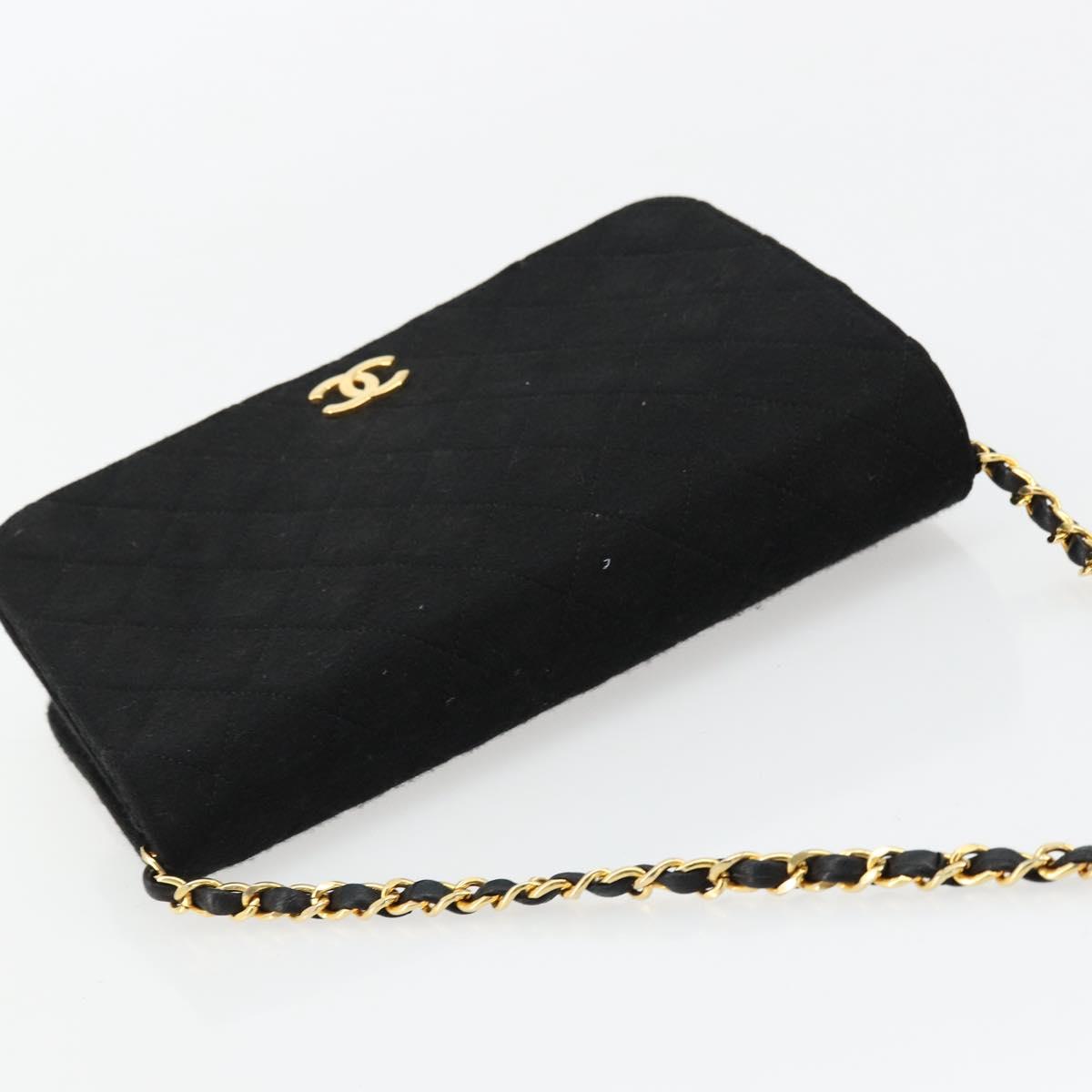 CHANEL Matelasse Chain Shoulder Bag Cotton Black Gold CC Auth bs34514