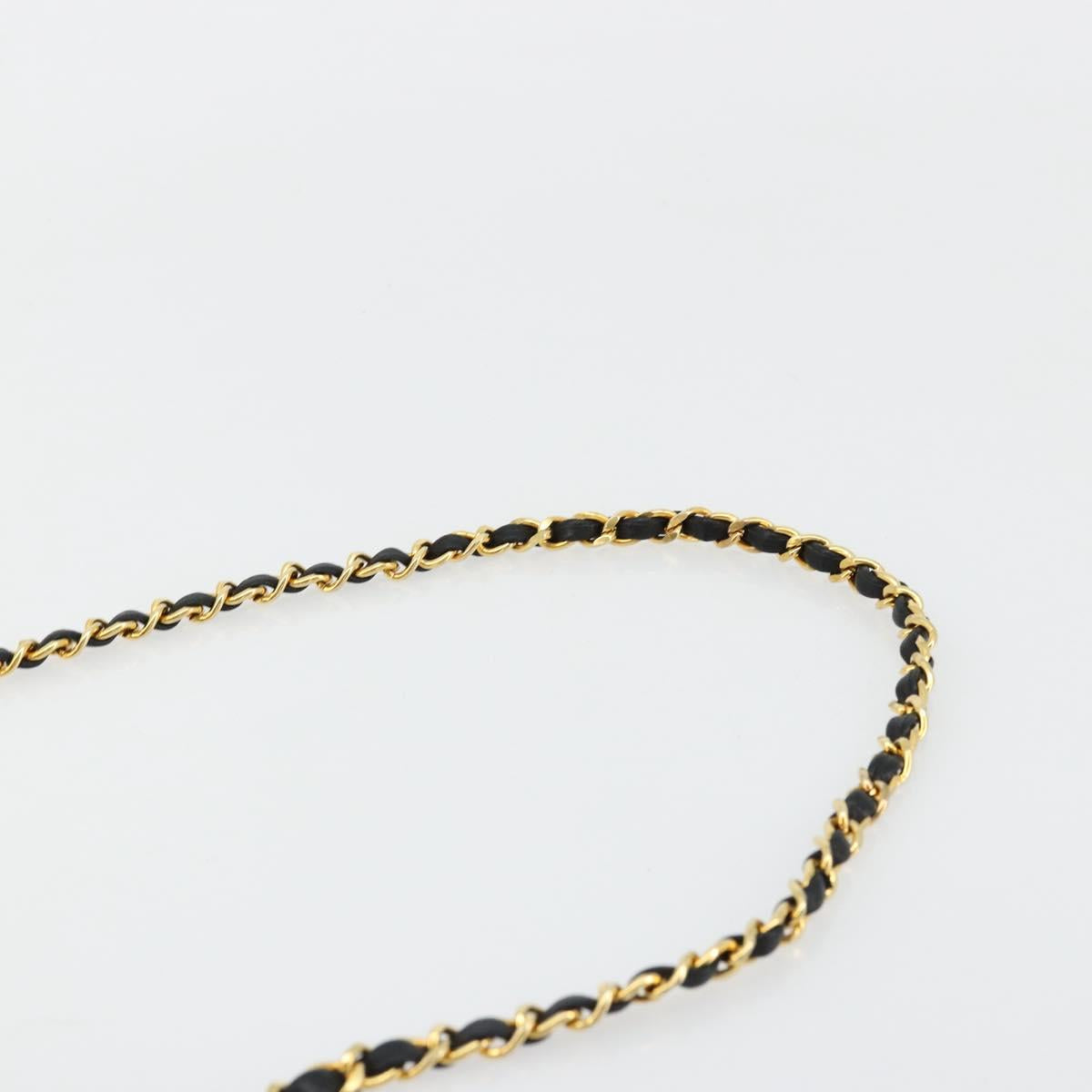CHANEL Matelasse Chain Shoulder Bag Cotton Black Gold CC Auth bs34514