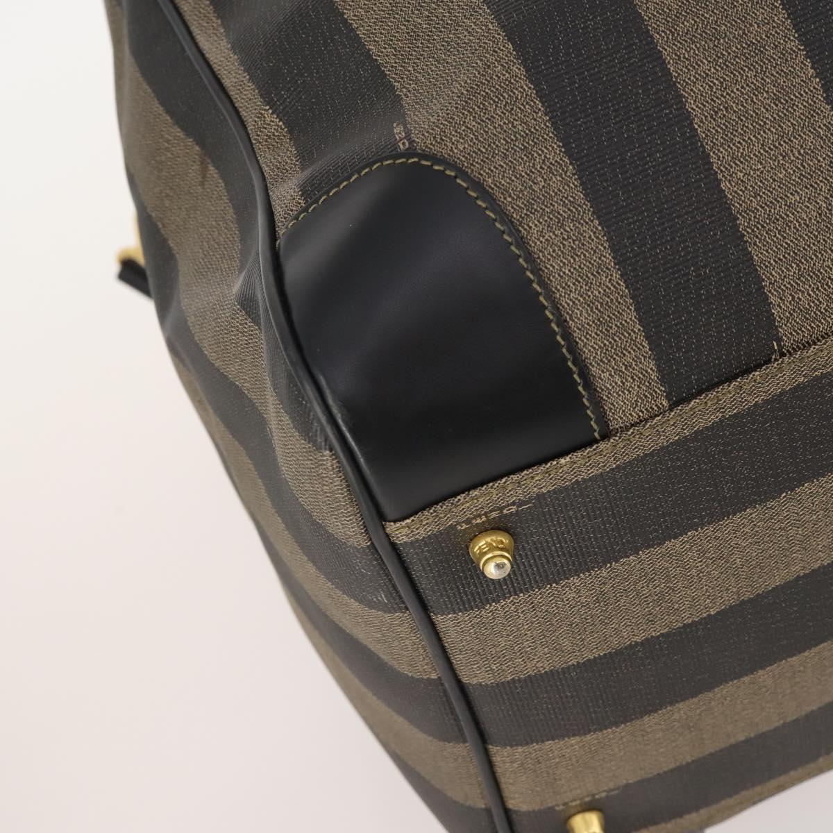 FENDI Pecan Canvas Boston Bag PVC 2way Brown Black Auth bs34526
