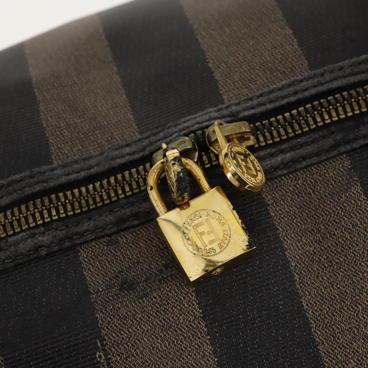 FENDI Pecan Canvas Boston Bag PVC 2way Brown Black Auth bs34526