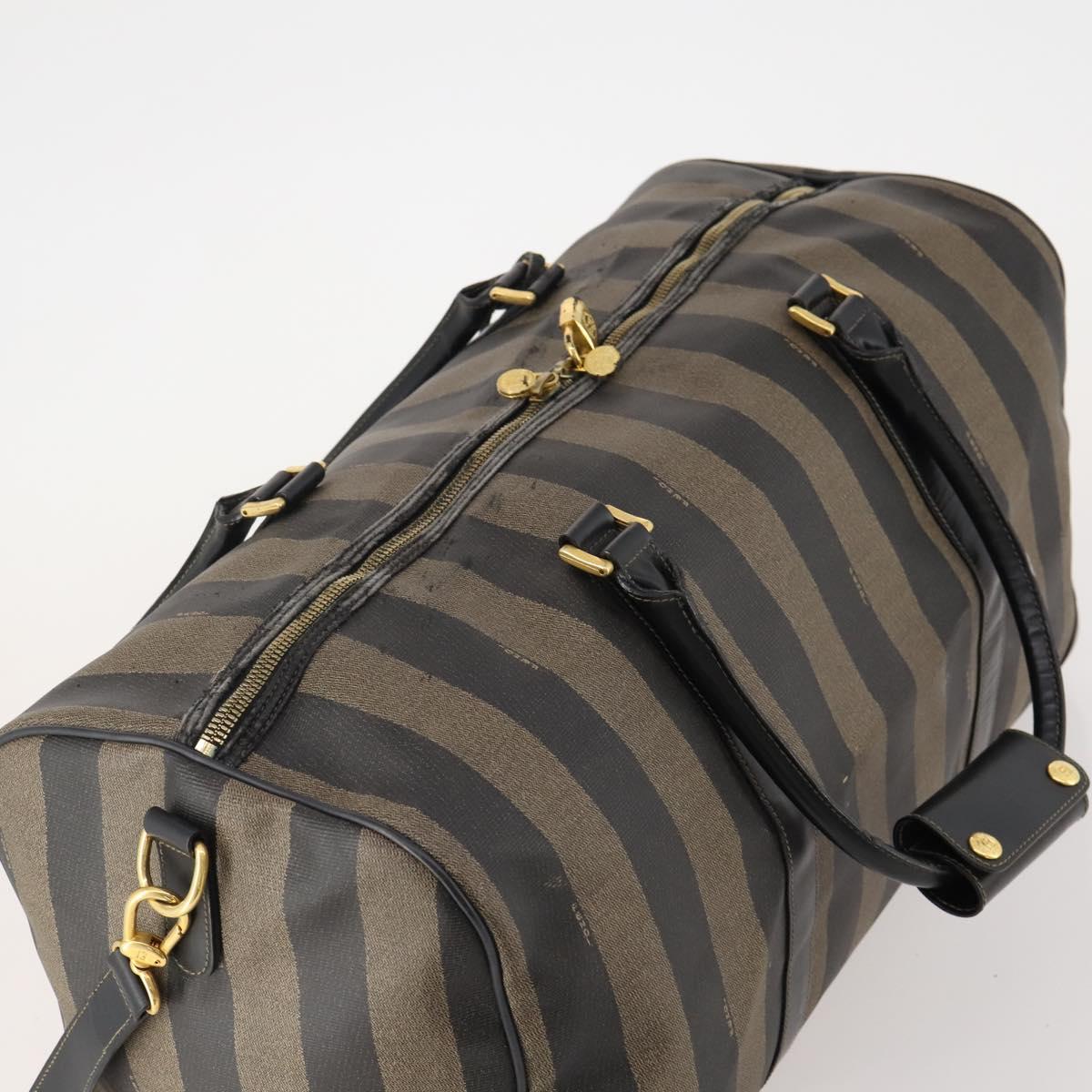 FENDI Pecan Canvas Boston Bag PVC 2way Brown Black Auth bs34526