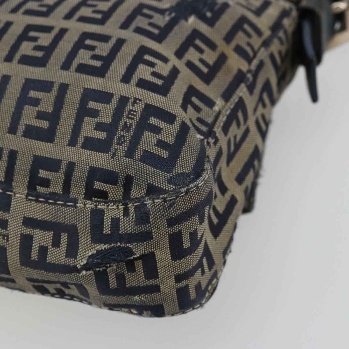 FENDI Zucchino Canvas Mamma Baguette Shoulder Bag Navy Silver Auth bs34528