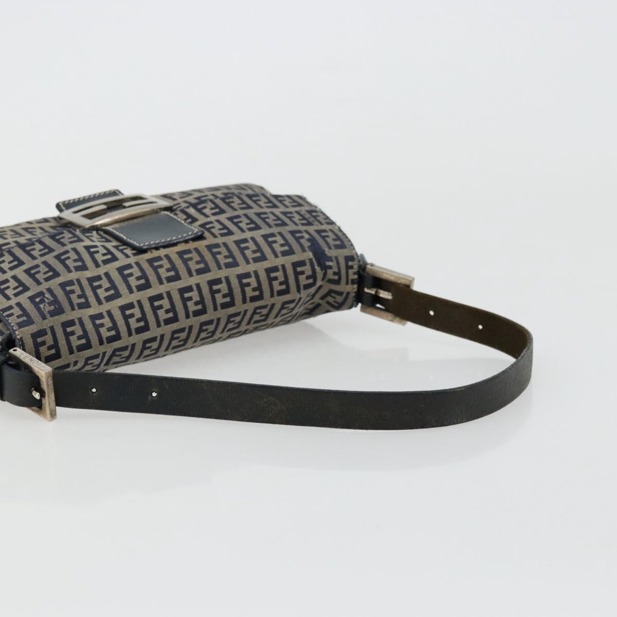 FENDI Zucchino Canvas Mamma Baguette Shoulder Bag Navy Silver Auth bs34528
