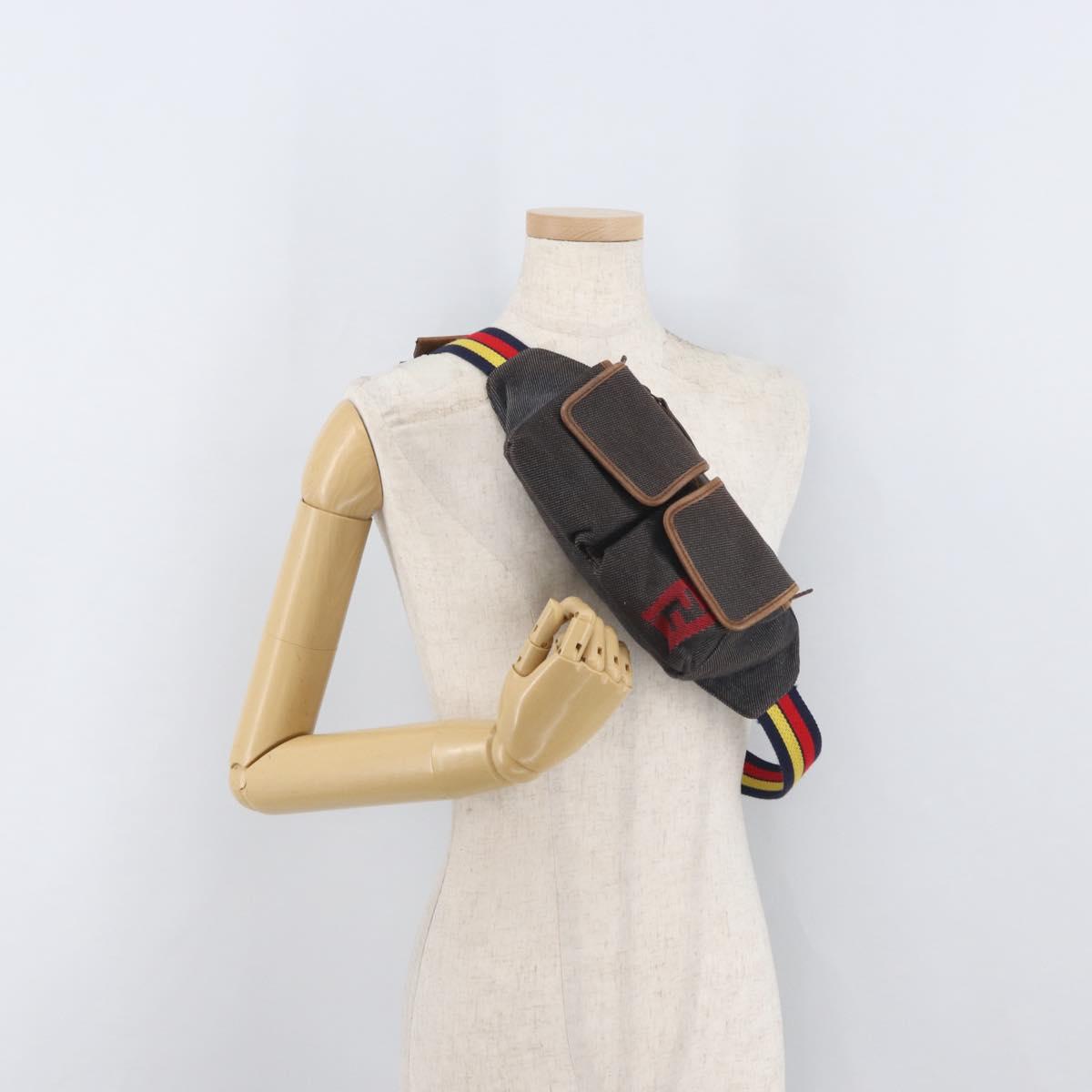 FENDI Waist bag Canvas Brown Auth bs34529