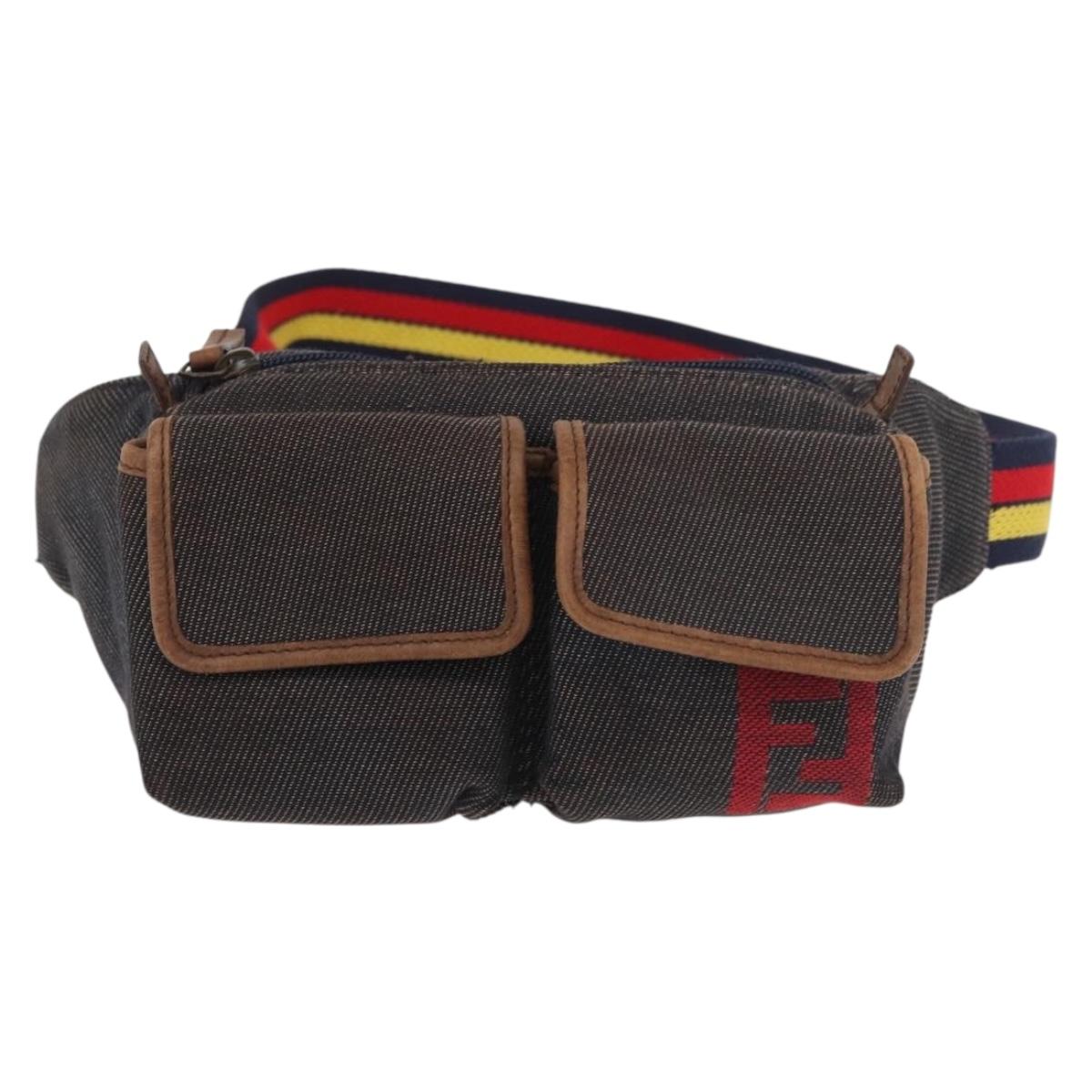 FENDI Waist bag Canvas Brown Auth bs34529