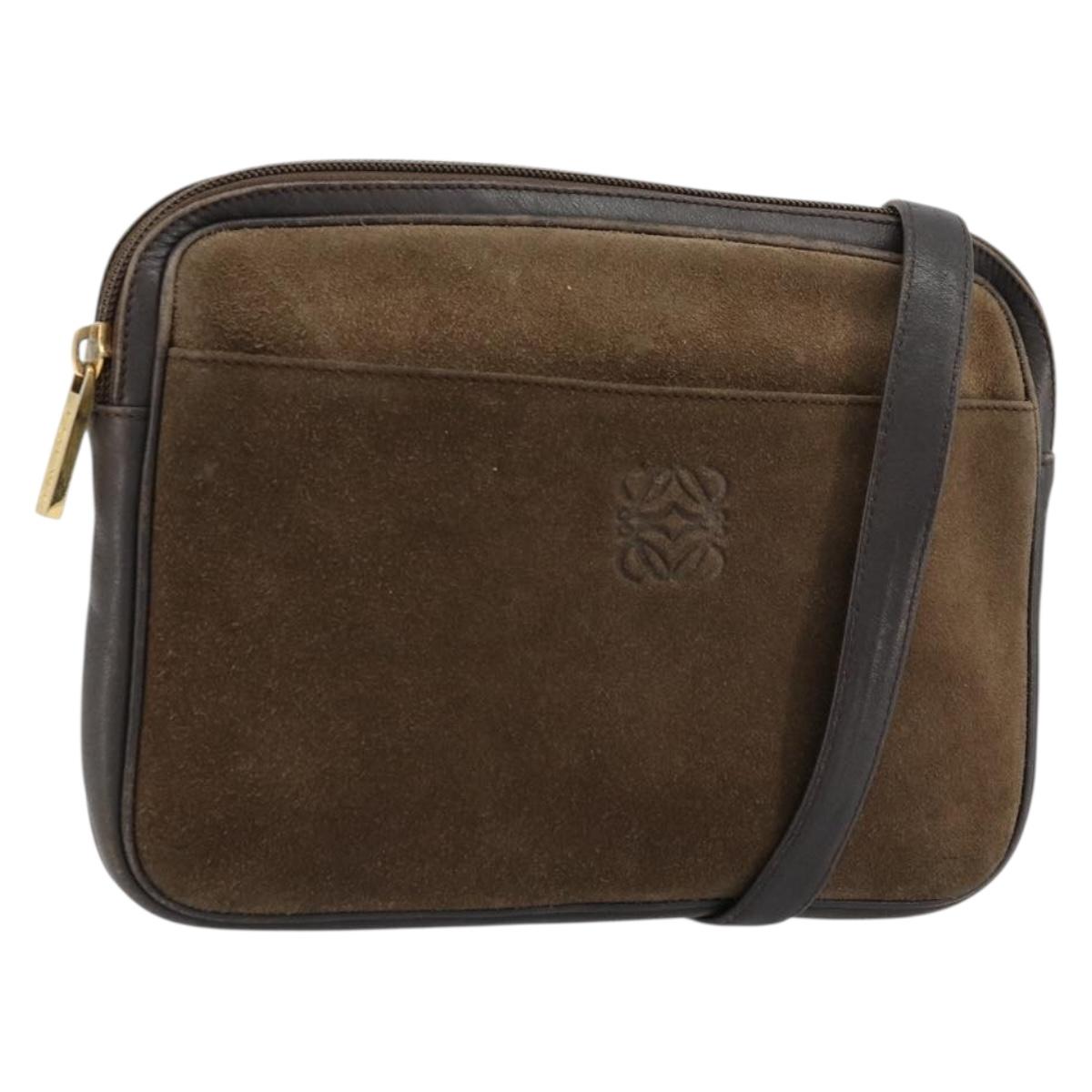 LOEWE Anagram Shoulder Bag Leather Brown Gold Auth bs34530