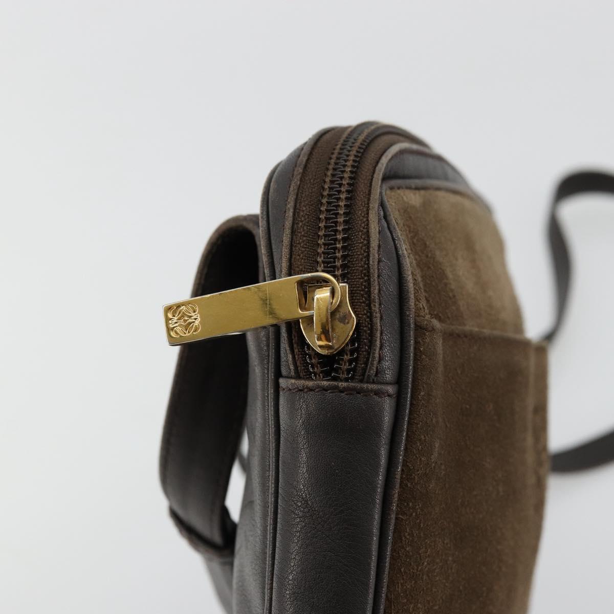 LOEWE Anagram Shoulder Bag Leather Brown Gold Auth bs34530