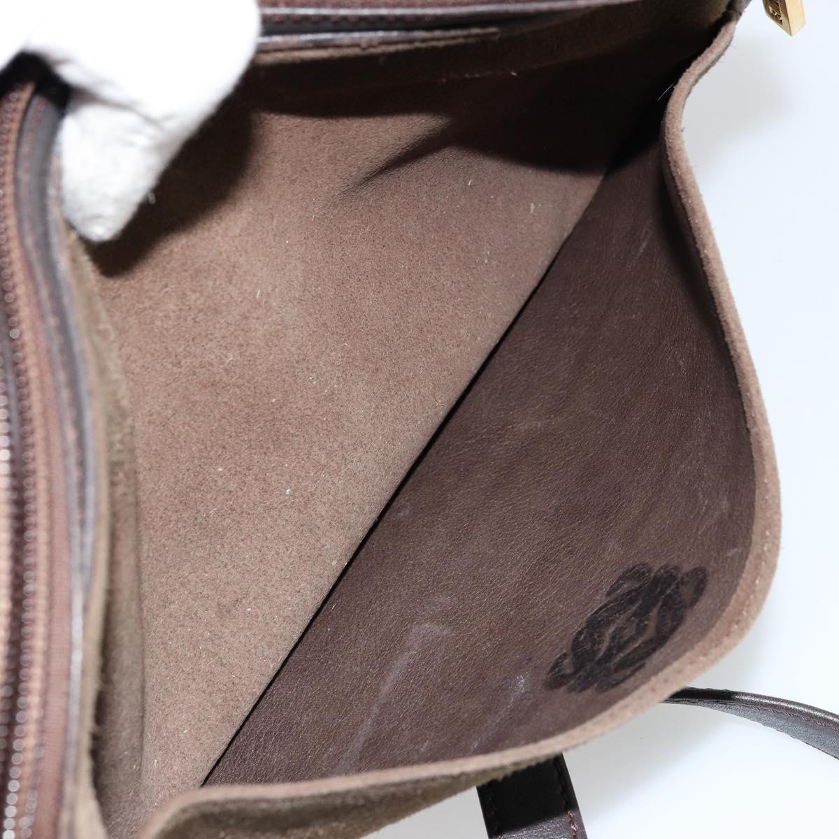 LOEWE Anagram Shoulder Bag Leather Brown Gold Auth bs34530