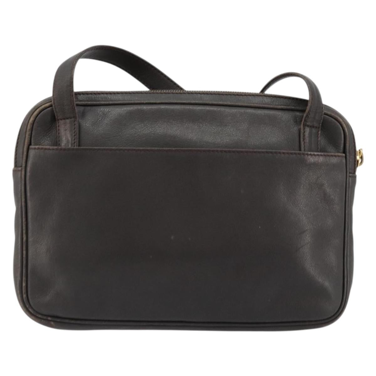 LOEWE Anagram Shoulder Bag Leather Brown Gold Auth bs34530