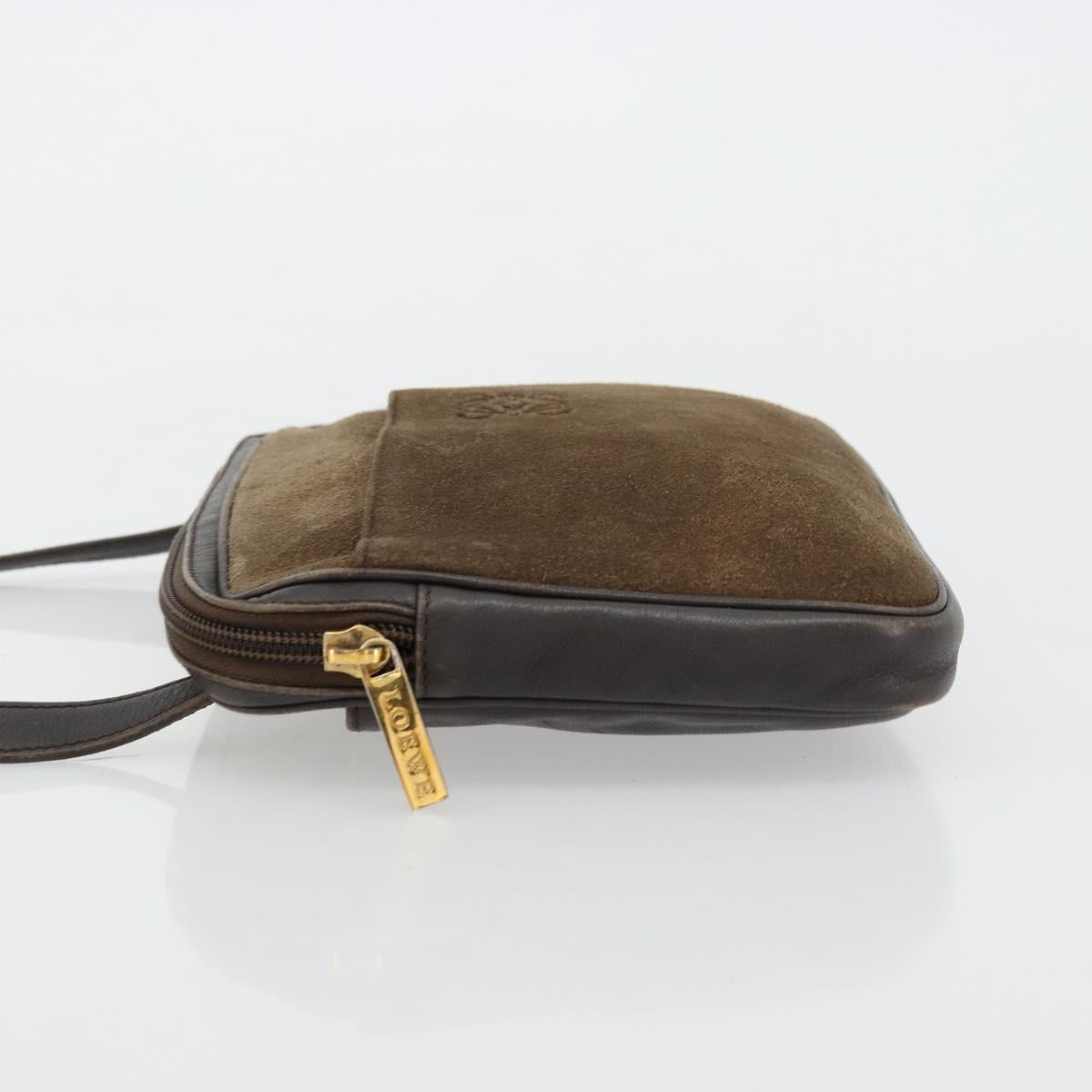 LOEWE Anagram Shoulder Bag Leather Brown Gold Auth bs34530