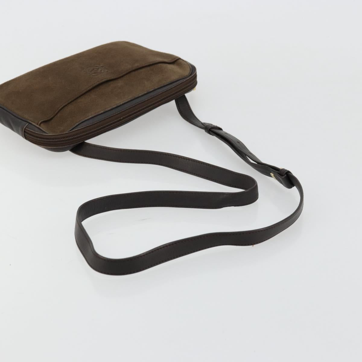 LOEWE Anagram Shoulder Bag Leather Brown Gold Auth bs34530
